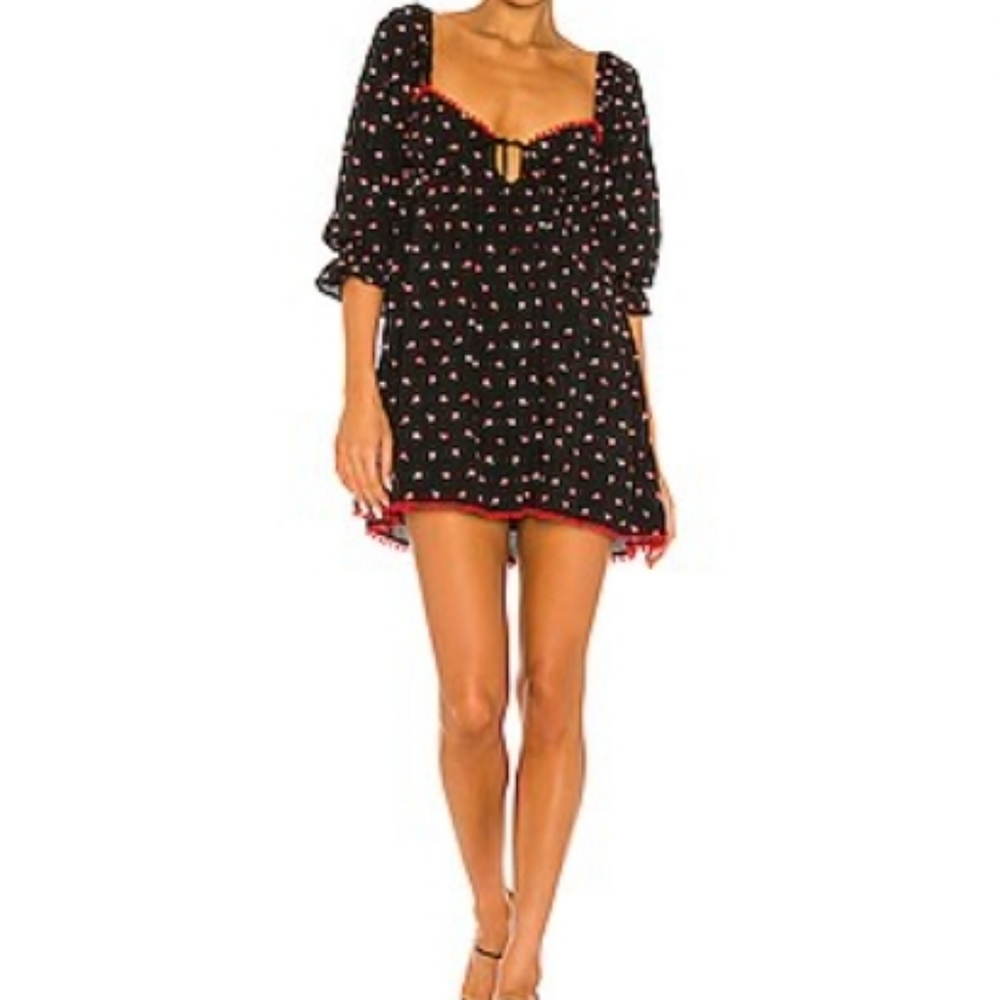 Revolve Majorelle Rebekka Mini Dress Black Red Floral Embroidery Size Xl